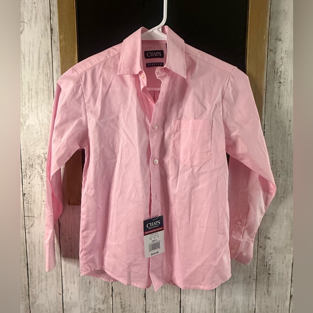 CHAPS Boys SZ 8 Pink Long Sleeve Button-Down Dress Shirt NWT